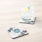 マンダライラストレーション、ティール（緑がかった色）フローラグラフィックアート コースター (右側)