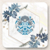 マンダライラストレーション、ティール（緑がかった色）フローラグラフィックアート コースター (正面)