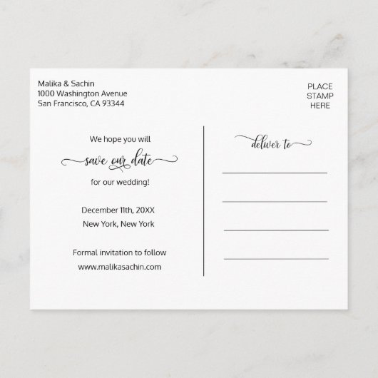 マンダラインディアンティール(緑がかった色)ブルーウェディング日付を保存 案内ポストカード (裏面)