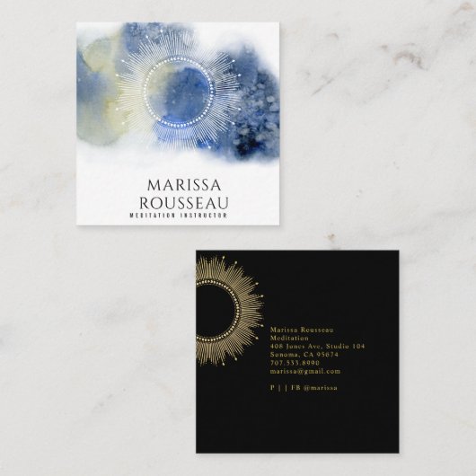 マンダラエテリアアルシテラル抽象芸術ブルーホワイト スクエア名刺 (正面/裏面)