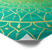 マンダラエメラルグリーンカラフル金ゴールド ポスター (角)