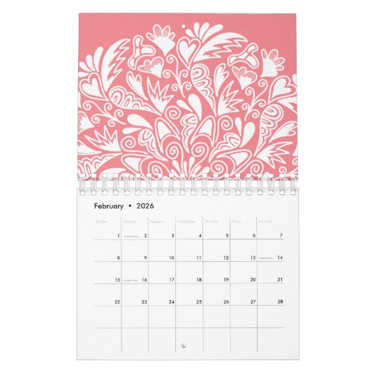 マンダラエレガントアートブルーカラフルホワイト月次 カレンダー (2月 2026)