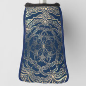 マンダラエレガントアートボホ金ゴールド&ネイビーブルーラグジュアリー ゴルフヘッドカバー (回転90)