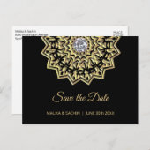 マンダラエレガントインディアンブラックウェディング日付を保存 案内ポストカード (正面/裏面)
