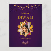 マンダラエレガントカスタムラフォトパープルゴールデンディワリ シーズンポストカード (正面)