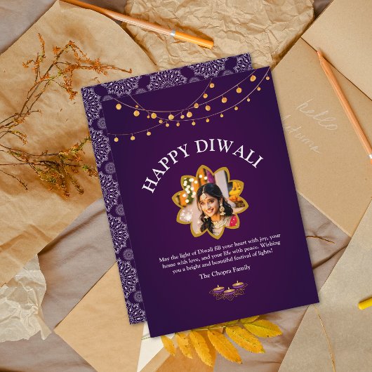 マンダラエレガントカスタムラフォトパープルディパワリ シーズンカード