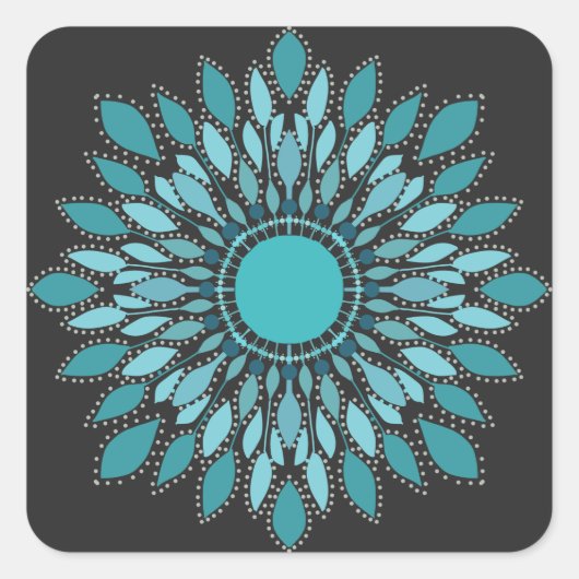 マンダラエレガントティール（緑がかった色）ロータスフラワー スクエアシール (正面)