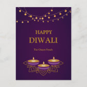 マンダラエレガントディヤスカスタムパープル金ゴールドディワリ シーズンポストカード (正面)