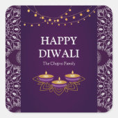 マンダラエレガントディヤスヒンドゥーカスタムムパープルディワリ スクエアシール (正面)