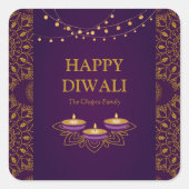 マンダラエレガントディヤスヒンドゥーカスタムムパープルディワリ スクエアシール (正面)