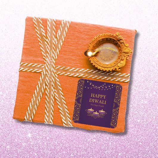 マンダラエレガントディヤスヒンドゥーカスタムムパープルディワリ スクエアシール