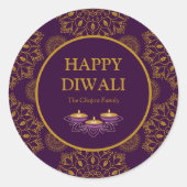 マンダラエレガントディヤスヒンドゥーカスタムムパープルディワリ ラウンドシール (正面)