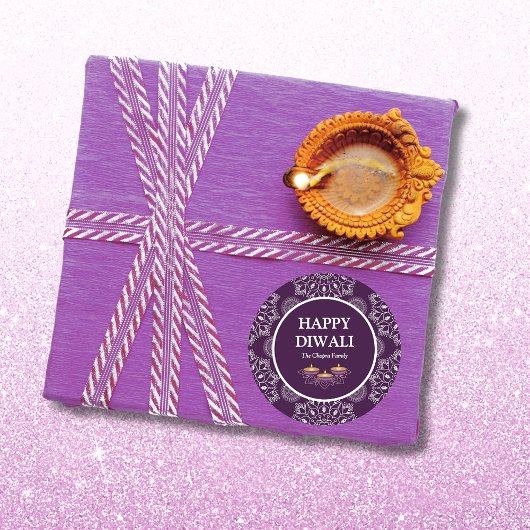 マンダラエレガントディヤスヒンドゥーカスタムムパープルディワリ ラウンドシール