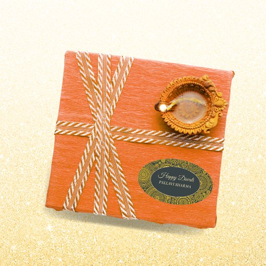 マンダラエレガントディヤスヒンドゥーカスタム金ゴールドディワリ 楕円形シール