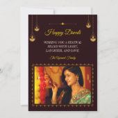 マンダラエレガントディヤ写真茶色金ゴールドディワリ シーズンカード (正面)