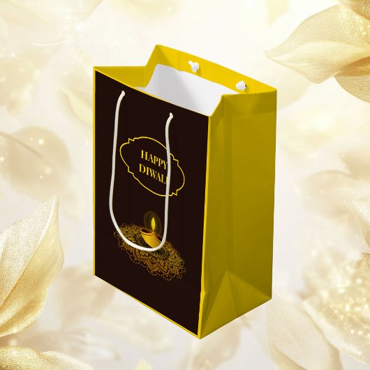 マンダラエレガントディヤ茶カスタム色金ゴールドディワリ ミディアムペーパーバッグ