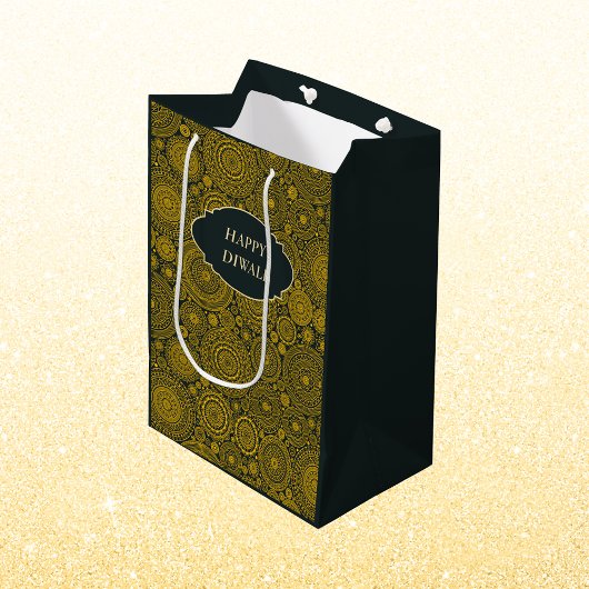 マンダラエレガントパターカスタムン緑の金ゴールドジワリ ミディアムペーパーバッグ