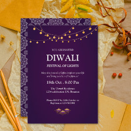 マンダラエレガントパターンディヤスパープルディワリパーティー 招待状