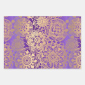 マンダラエレガントパターンパープルブルー金ゴールドブラック ラッピングペーパーシート (正面)