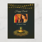 マンダラエレガントフォトグリーン金ゴールドディワリ シーズンポストカード (正面)