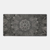 マンダラエレガントフラワーゼンミュート中性グレー デスクマット (正面)