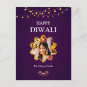 マンダラエレガントーカスタム写真パープル・金ゴールド・ディワリ シーズンポストカード (正面)