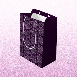 マンダラエレガント模様パープルシルバーディワリ ミディアムペーパーバッグ