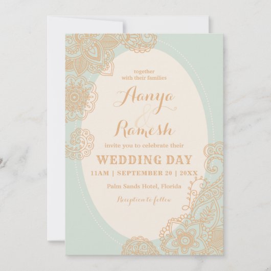 マンダラエレガント点々のあるサークルメンディ結婚ズ 招待状 (正面)