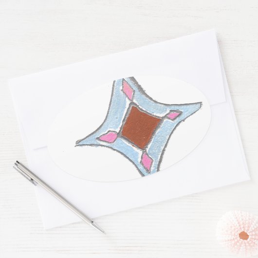 マンダラオイルペインティングアートプリント 楕円形シール (封筒)