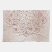 マンダラオムグリッターバラ金ゴールドダスティピンクヨガホーム キッチンタオル (横)
