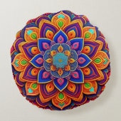 マンダラオレンジブルー抽象芸術イラストレーション ラウンドクッション (裏面)