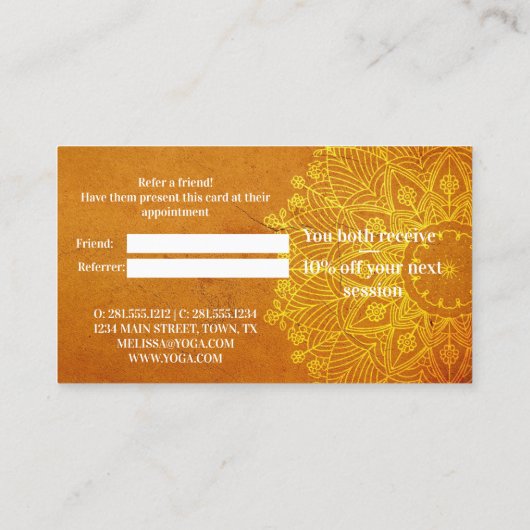 マンダラオレンジ色のヨガ瞑想は友人を参照 紹介カード (裏面)