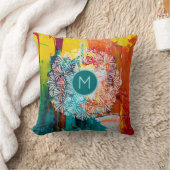 マンダラカラフルとモノグラムを使った抽象芸術アート クッション (ブランケット)