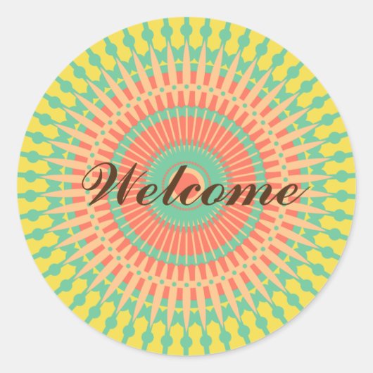 マンダラカラフルインディアンモロッカンウェルカム ラウンドシール (正面)