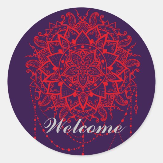 マンダラカラフルインディアンモロッカンウェルカム ラウンドシール (正面)