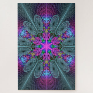 マンダラカラフルスピリチュアルフラクタルアートとピンク ジグソーパズル
