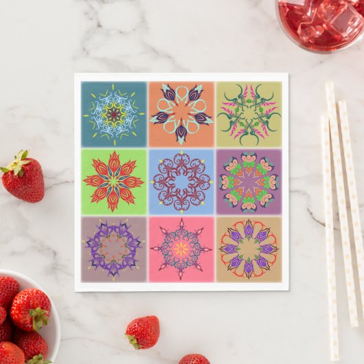 マンダラカラフルタイル模様 – Boho Geometric スタンダードランチョンナプキン (インサイチュ)