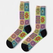 マンダラカラフルタイル模様 – Boho Geometric ソックス (左)