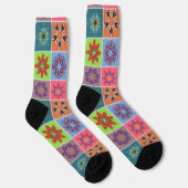 マンダラカラフルタイル模様 – Boho Geometric ソックス (右)