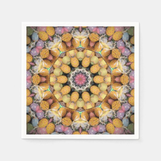 マンダラカラフルパターイースターエッグ紙 スタンダードカクテルナプキン (正面)