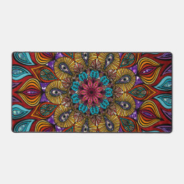 マンダラカラフルフラワーゼンブラウンおもしろいクールトリップ（幻覚体験）のような デスクマット