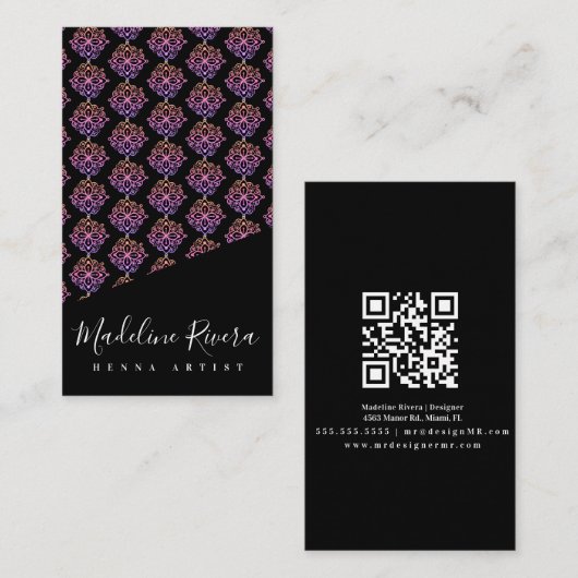 マンダラカラフルヘンナアーティストヨガマクラメパターン 名刺 (正面/裏面)