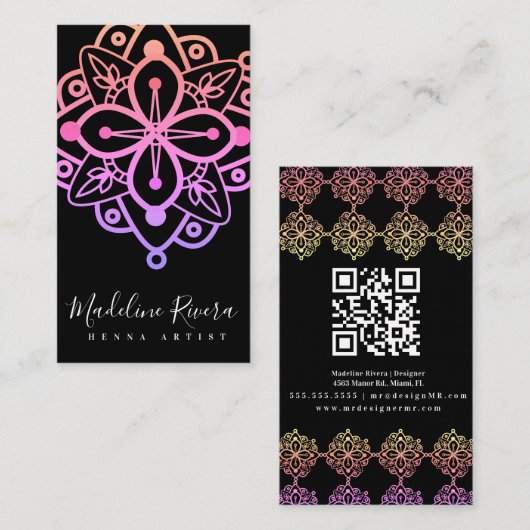 マンダラカラフルヘンナアーティストヨガマクラメ 名刺 (正面/裏面)