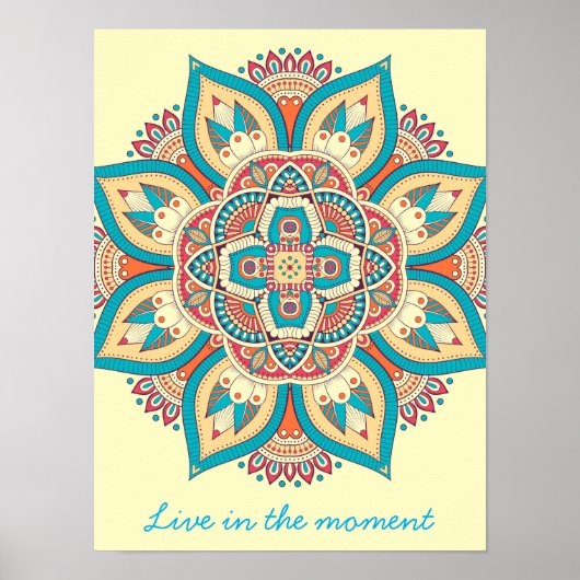 マンダラカラフルモロッコ民族パターン ポスター (正面)