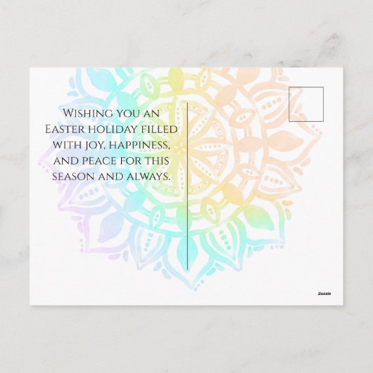 マンダラカラフルーイースターヨガガガールアンドキャット シーズンポストカード (裏面)