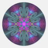 マンダラカラフルー打撃フラクタルアート万華鏡のように千変万化するパターン ラウンドシール (正面)