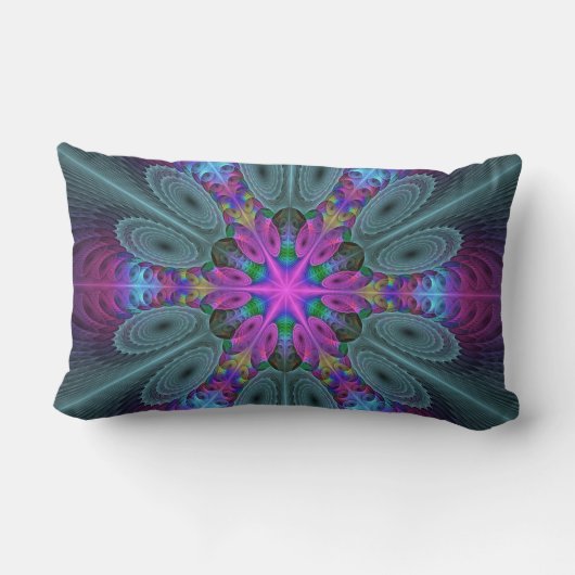 マンダラカラフルー打撃フラクタルアート万華鏡のように千変万化するパターン ランバークッション (裏面)