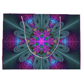 マンダラカラフルー打撃フラクタルアート万華鏡のように千変万化するパターン ラージペーパーバッグ (裏面)