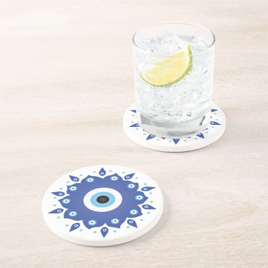 マンダラギリシャ邪悪なアイブルーホワイト コースター (側面)