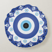 マンダラギリシャ邪悪なアイブルーホワイト ラウンドクッション (裏面)